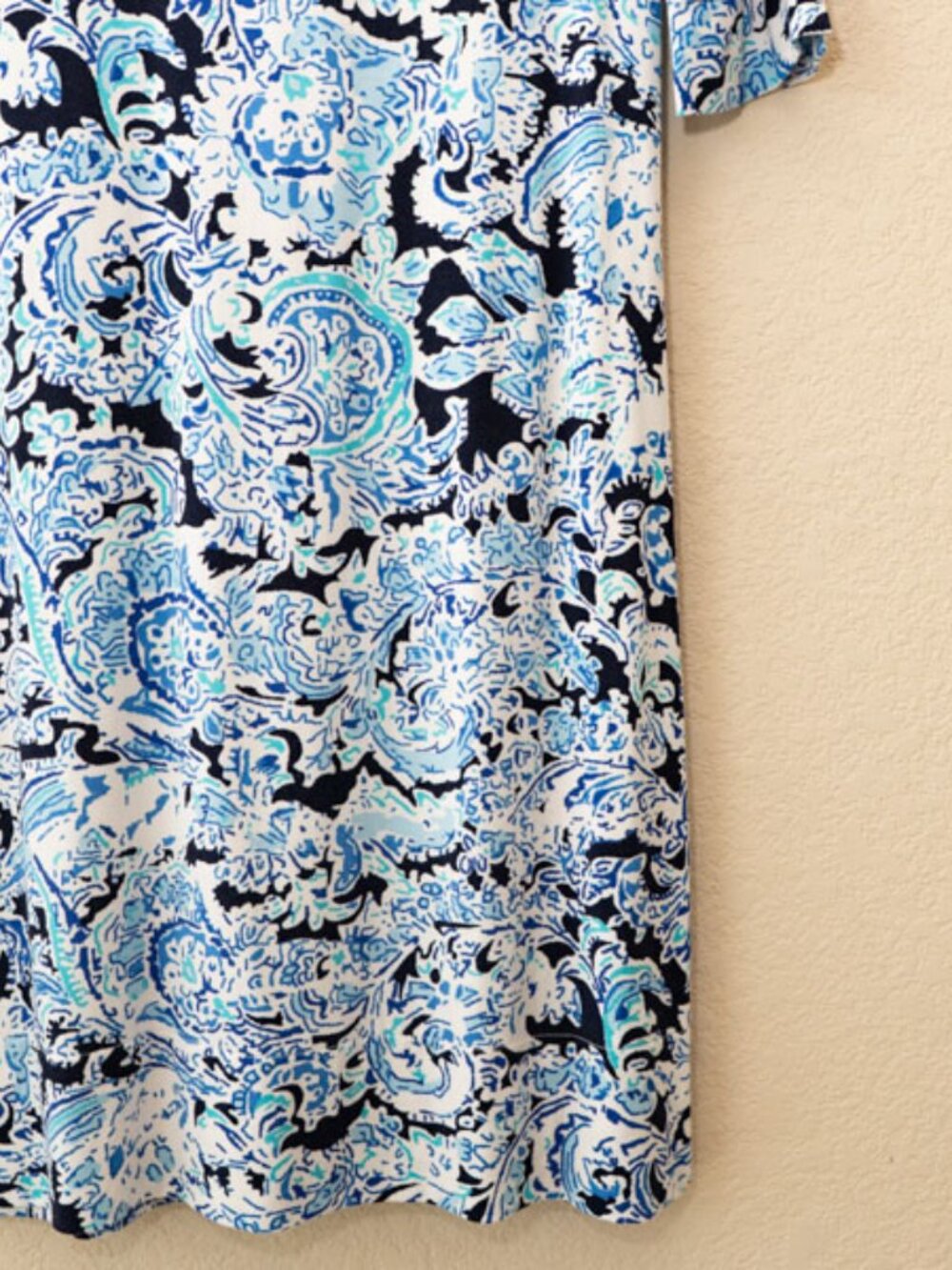 Cynthia Rowley Blue Paisley Print Dress Womens M Shift Back Zip Stretch Career - Picture 14 of 15